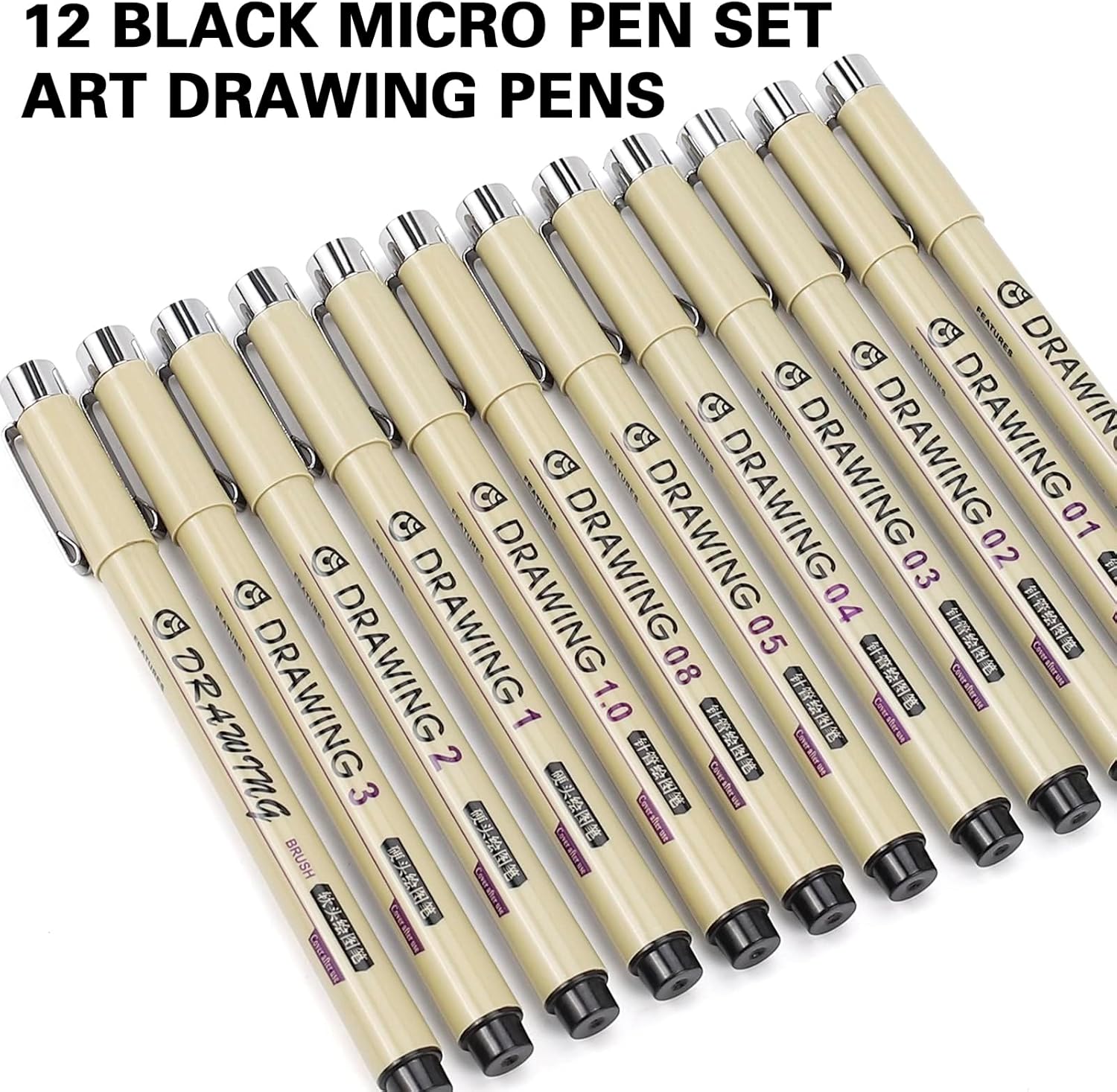 12 Black Fine Line Drawing Pen - Archive Box Set のレビューと価格