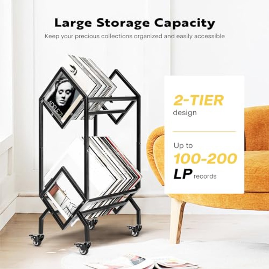 Vinyl Record Storage Rack, 2 T - Magazine Holder Rack のレビューと価格