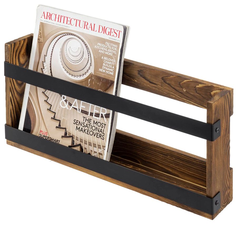 Rustic Burnt Solid Wood and In - Magazine Holder Rack のレビューと価格