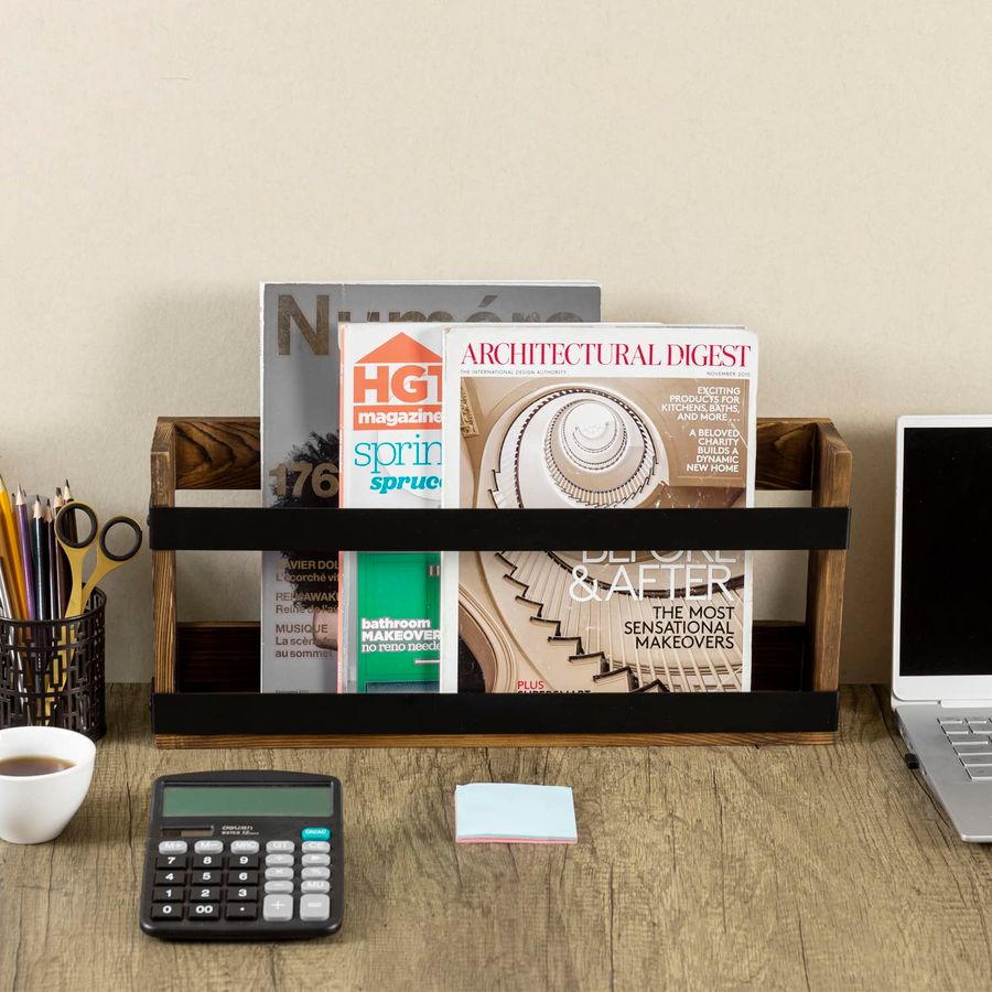 Rustic Burnt Solid Wood and In - Magazine Holder Rack のレビューと価格
